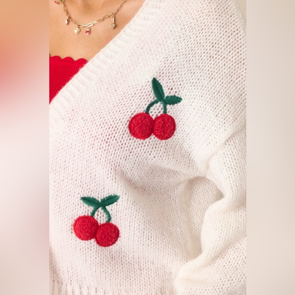 Love Tree Cherry Embroidered Knit Cardigan - Picture 3 of 10